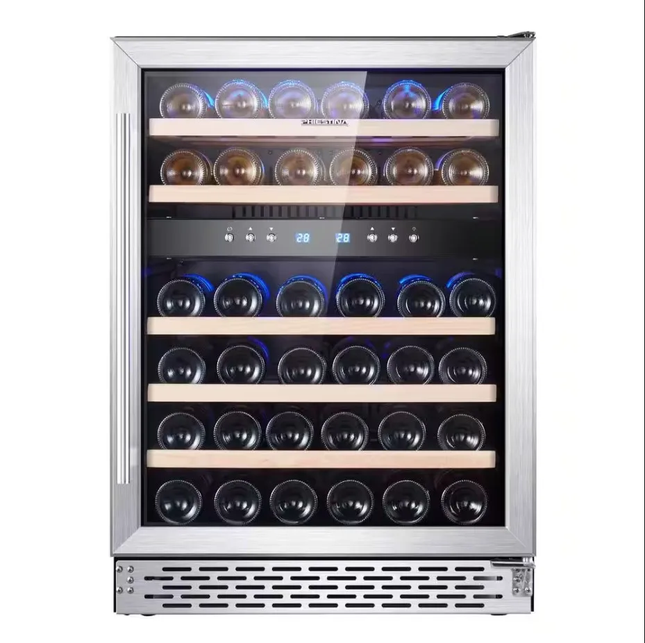 NE-403D 42 Bottles Dual Zone Wine Beverage Refrigerator Built-in Stainless Steel Cooler bar Wine Cabinet Cellar