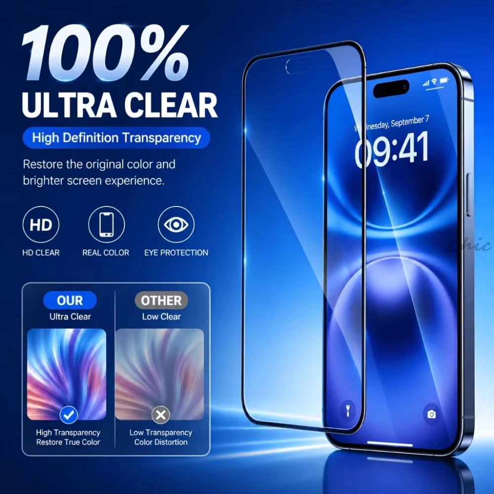 2Pcs HD Full Screen Protector For iPhone 16 12 14 13 Mini 18 15 11 17 Pro Max Tempered Glass Film For iPhone 16e Air XS Max XR X view 3