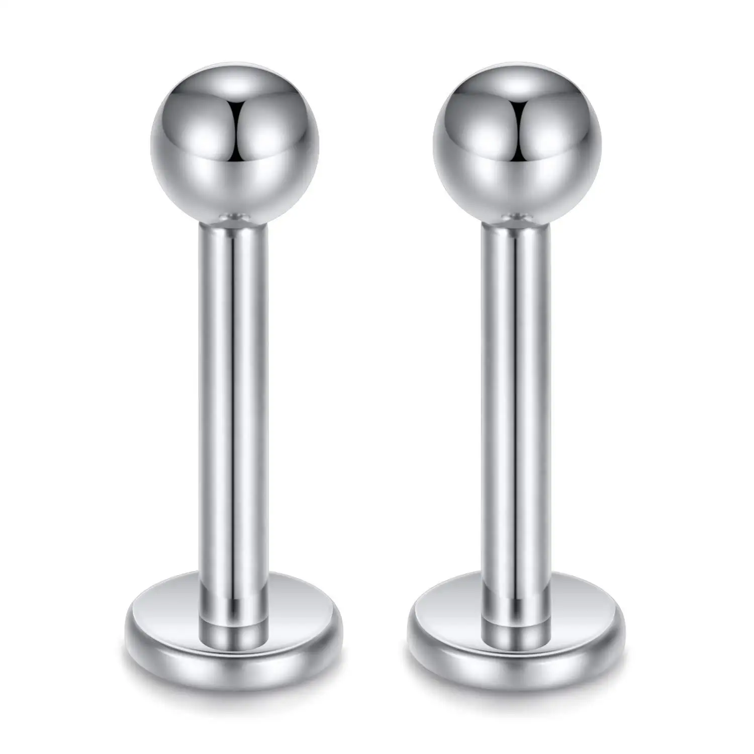 2PCS G23 Titanium 16G 18G Ball Internally Threaded Labret Monroe Lip Studs Helix Cartilage Tragus Earring Piercing