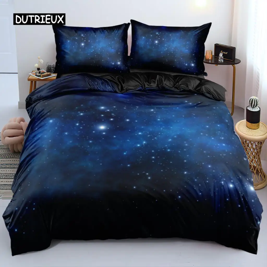 

Luxury Galaxy Dark Blue Bedding Set Fantasy Starry Sky Duvet Cover Set Shining Stars Starry Sky Comforter Cover for Kids Women