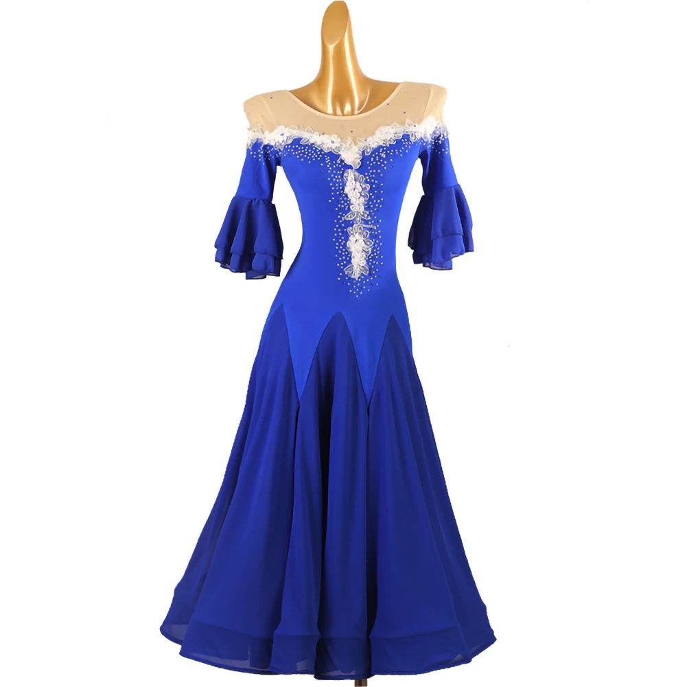 

Ballroom Dance Ballroom Dance Dress Standard Short Sleeves Royal Blue Pink Rhinestones Waltz Competition Costume Stage Clothes