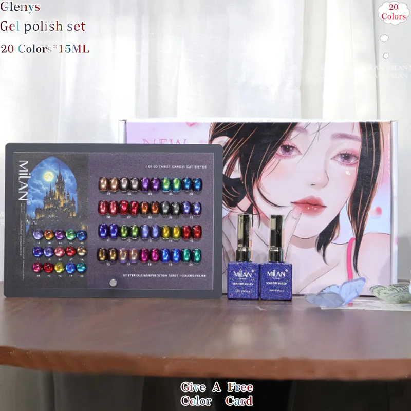 Glenys20 cat's eye nail polish gel net red popular whitening small set soaked in gel color matching card UV LED varnish set 15ml