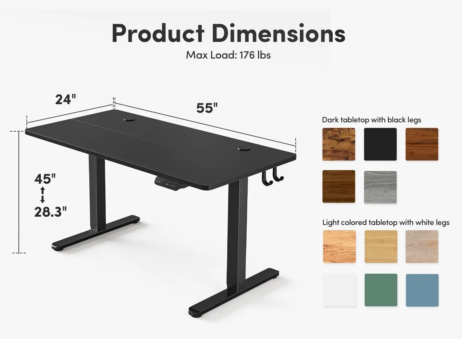 Electric Standing Desk, 55 x 24 Inches Height Adjustable Stand up , Sit Stand Home Office , Computer , Black