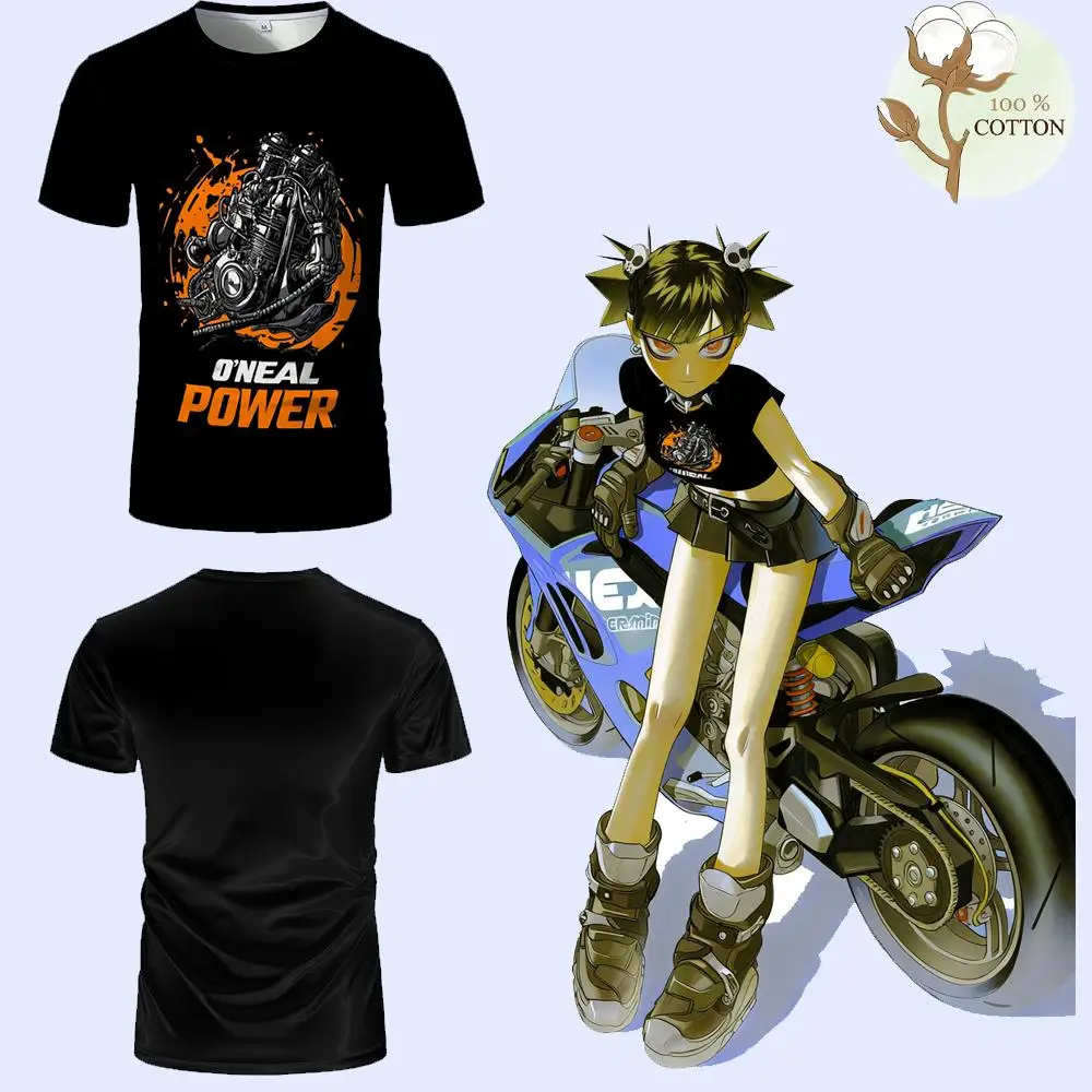 

Black Motorcycle Print T-shirt Y2K Street High Quality 100% Cotton Short-sleeved Men And Women Riding Casual Fashion Tops