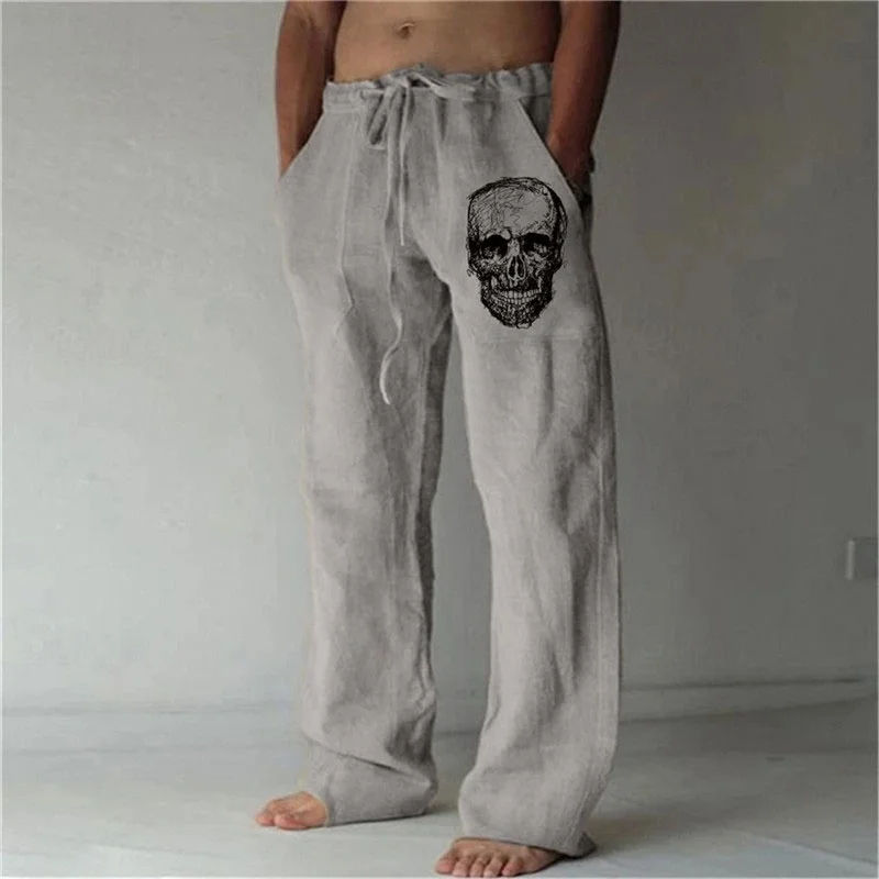 

Мужские повседневные брюки, свободные эластичные брюки с завязками на талии и черепом, прямые брюки с 3D принтом, летние пляжные брюки, уличные медленные брюки