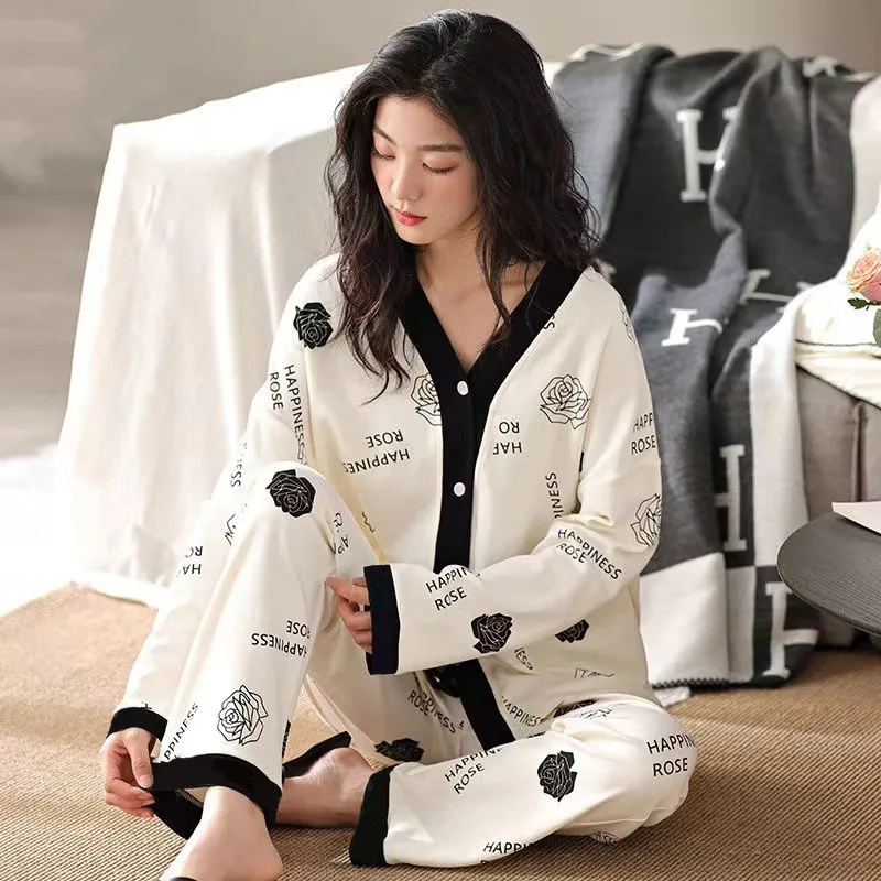 The New Autumn And Winter Long-sleeved Long Trousers Sleep Suit Clothes Female Spring And Autumn Home Wear Suit Sweet And Lovely