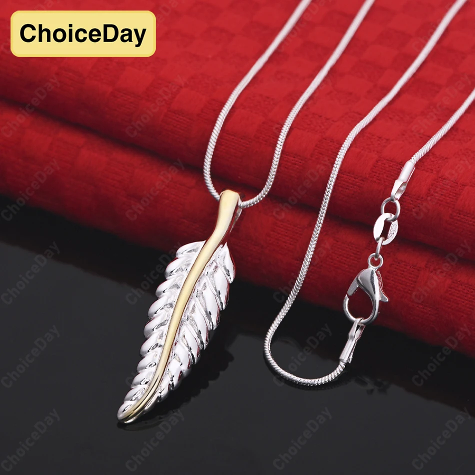 

ChoiceDay Fashion 925 Sterling Silver Exquisite Feather Pendant Necklace Women's Jewelry Gift Party Accessories