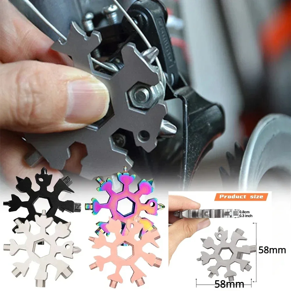 

18 In 1 Mini Snowflake Spanner Hex Wrench Multitool Keychain Portable Multipurpose Camping Survive Gear for Outdoor Hiking