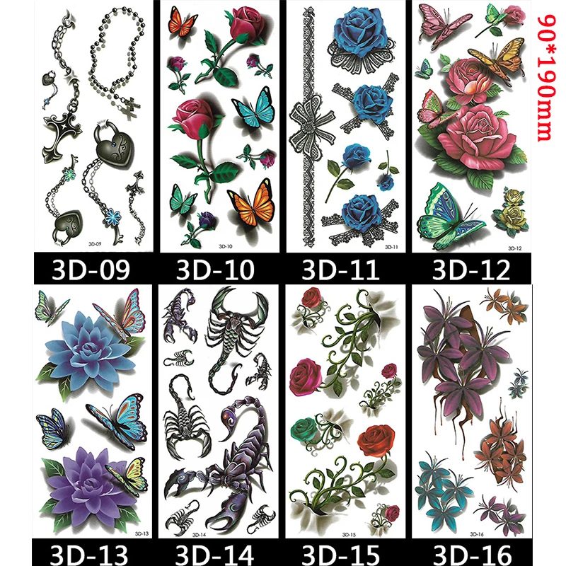 3D Waterproof Tattoo Stickers Color Semi Permanent Tattoosemi Temporary Tattoos For Women Feet Butterfly Flowers Animals