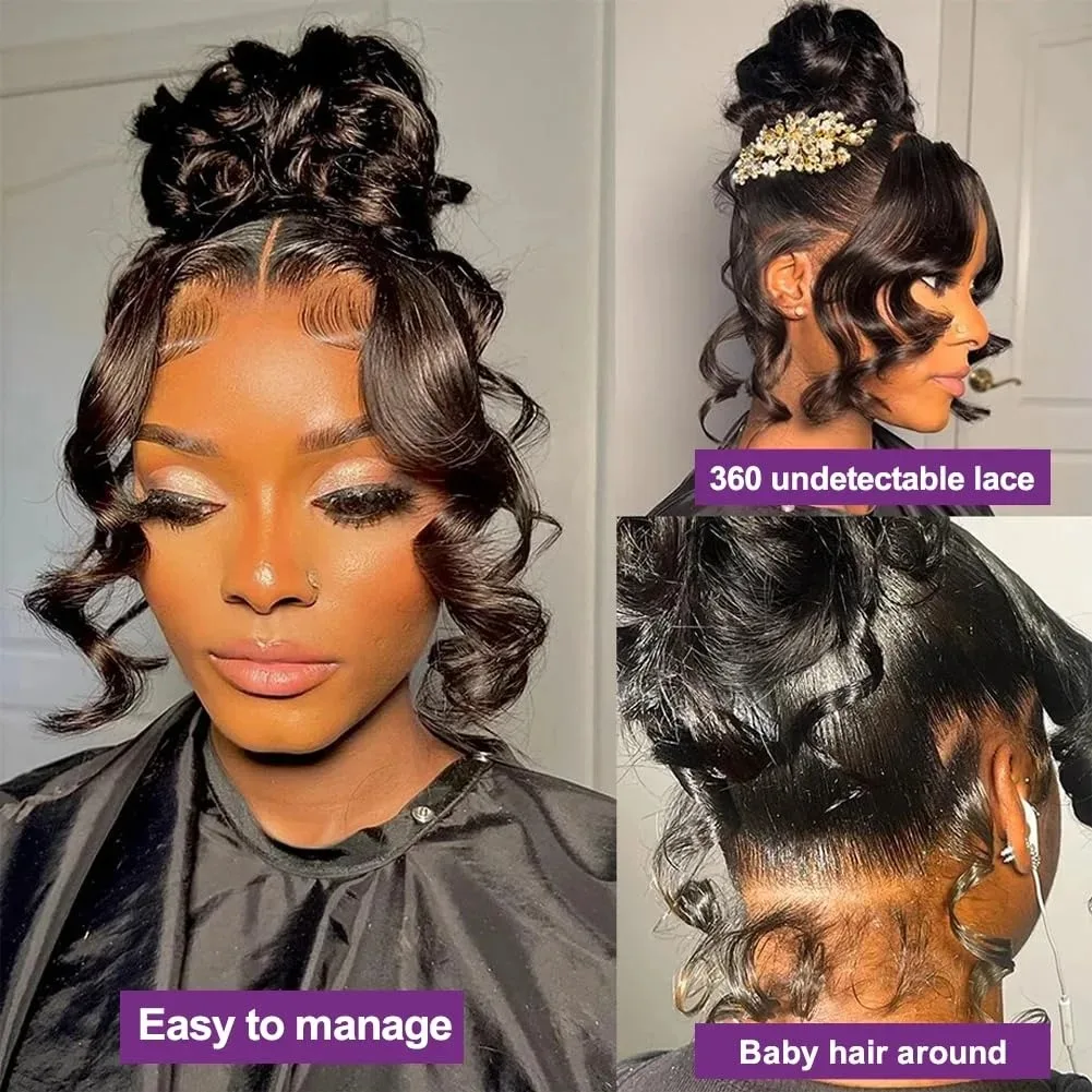 40 38INCH 360 Full Lace Invisible Drawstring Wig  Human Hair PrePlucked Body Water Wave 13x6 Hd Lace Frontal Wig Brazilian Hair For Black Women
