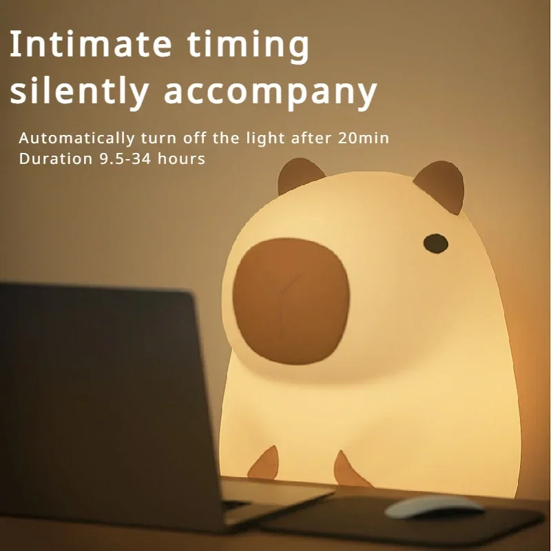 Cute New Capybara Silicone Night Light Rechargeable Dimmable Lovely Guinea Pig Lamp Gift Desktop Ornaments Stationery Gifts