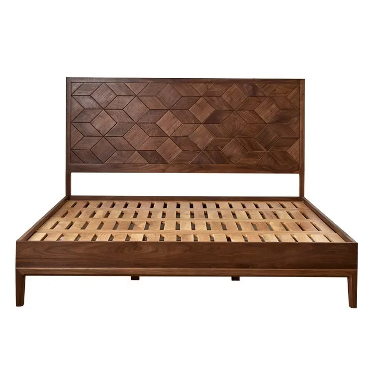 

American bedroom queen bed, black walnut, solid wood wedding bed, modern simple and high-end, master bedroom log queen bed