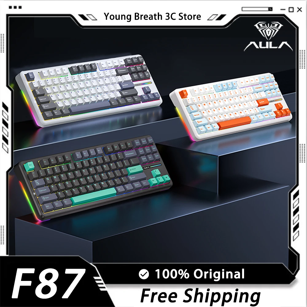 

Aula F87 Mechanical Keyboard Three Mode Hot Swap Wireless RGB 4000mAh Gaming Keyboard PBT Gasket Pc Gamer Accessories Office Mac