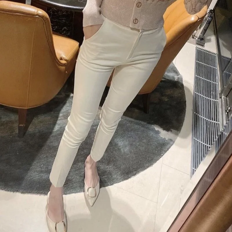 South korea Dongdaemun New Elastic Slim fit Slim Fit Sexy Slimming High Waist All-Match Skinny Casual Trousers Women