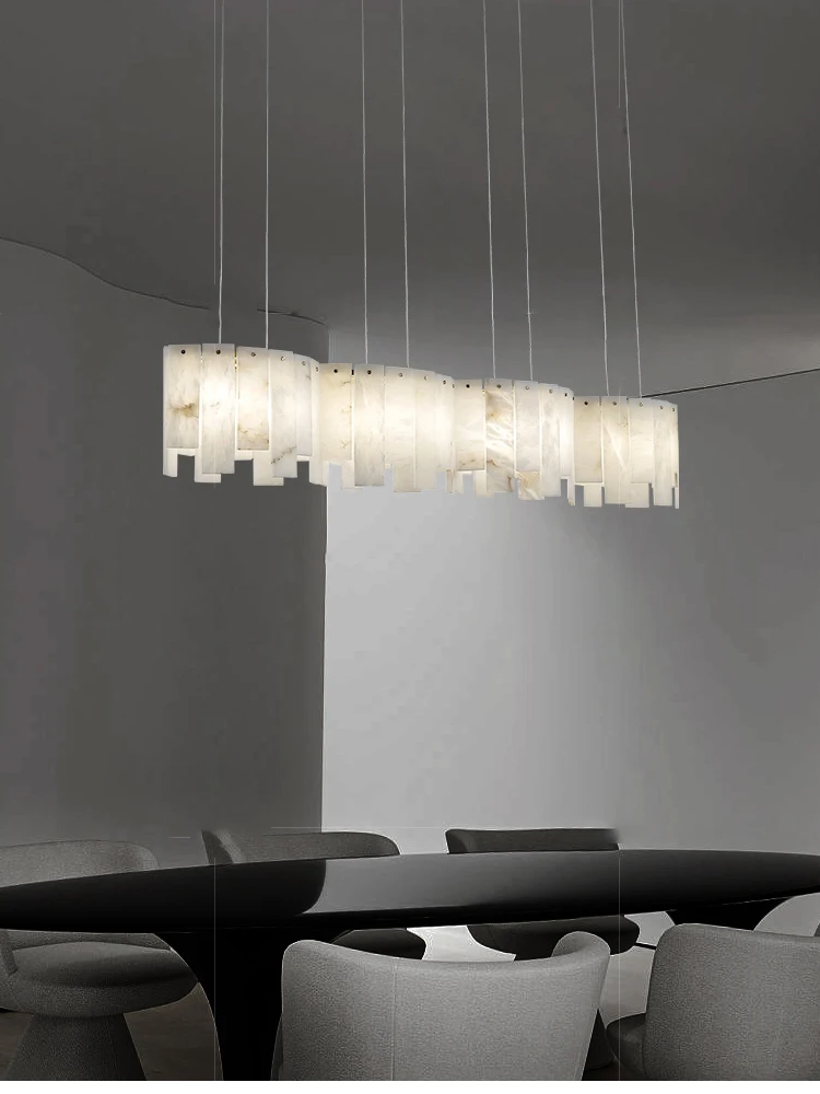 

European Marble rectangle Real White Marble Disk Chandelier Lighting, Lustre Restaurant Hanging Lamps For Ceiling Dining room