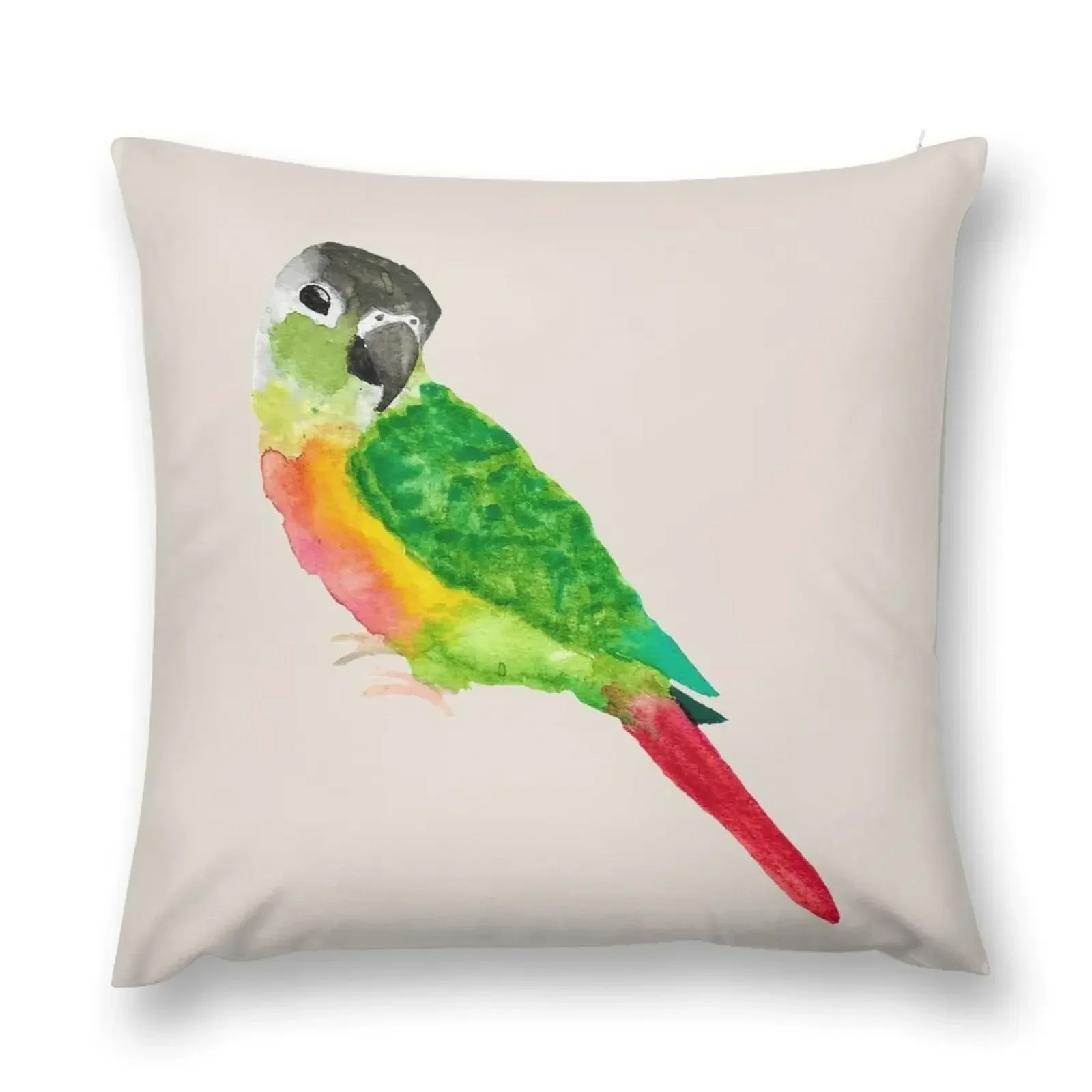 Watercolor Green Cheek Conure Throw Pillow Christmas Cushion For Home pillow cover christmas pillow