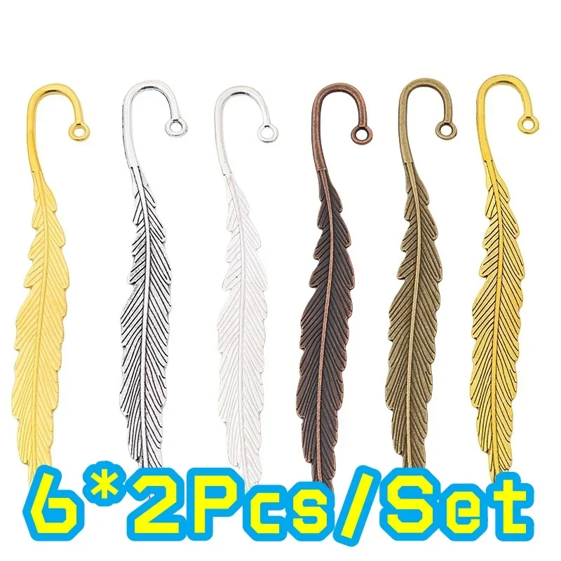 12Pcs 113x16mm Bronze Antique Silver Plated Leaf Feather Handmade Charms Pendant DIY for Bracelet Necklace Bookmark Accessories
