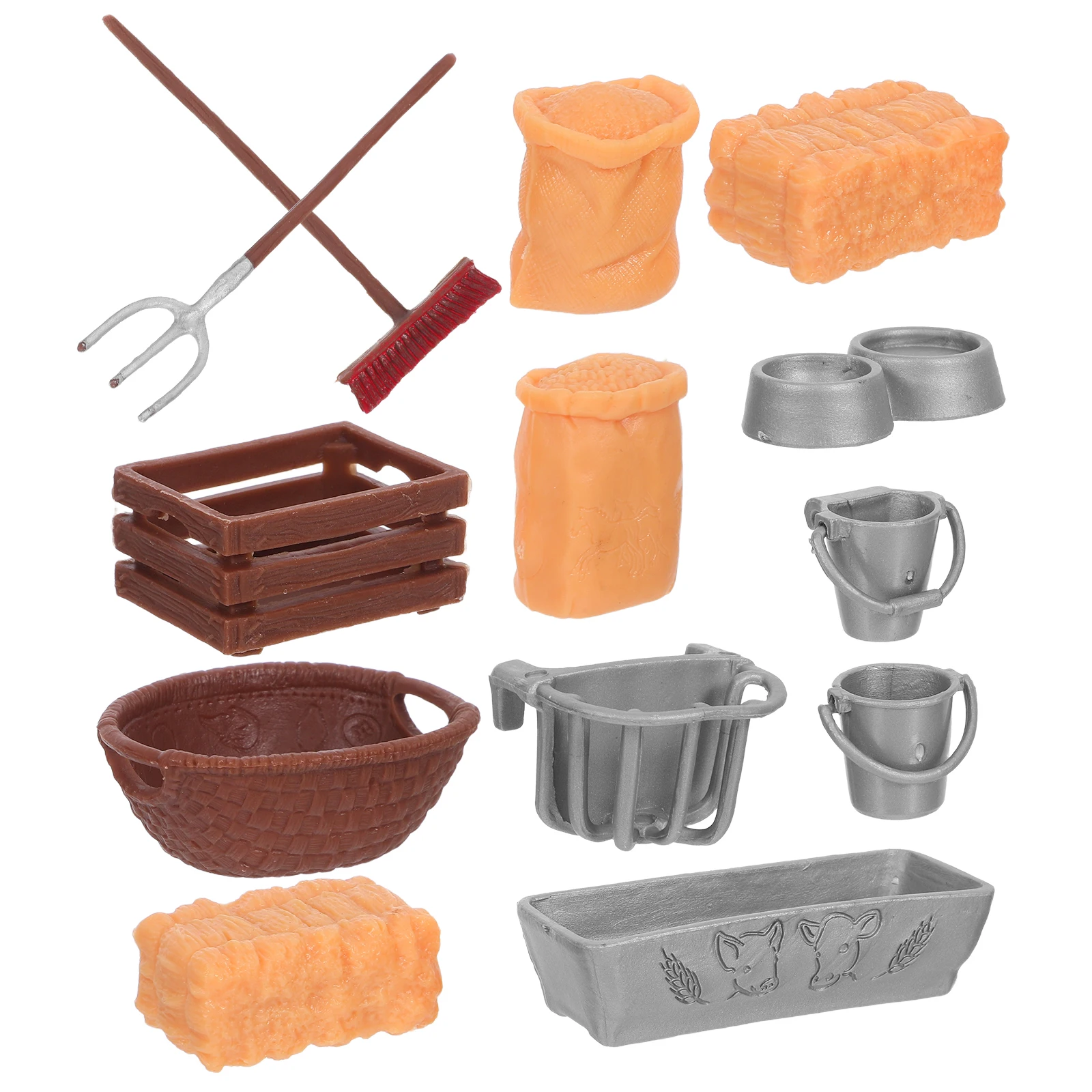 

Farm Toy Set Barn Playthings Props Crafts Hay Bales for Kids Plastic Animals Dollhouse Mini Toys Child