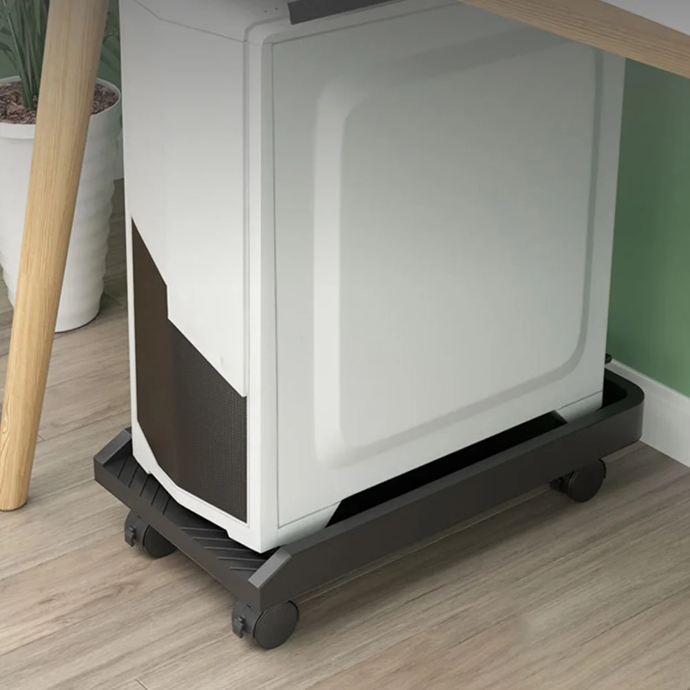 

Computer Tower Stand With Wheels Heat Dissipation Design Rounded Corners Brake Function Plastic Pc Cart Holder For Desktop