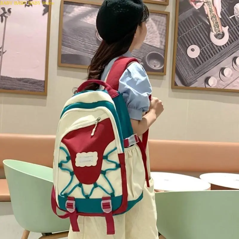 

Q81A Aesthetic Large Capacity Backpack Contrast Color School Bag for Fashion Women