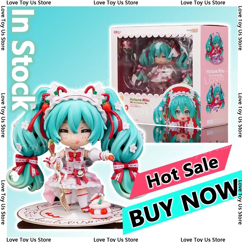 

10cm #1939 Hatsune Miku Anime Figure 15th Anniversary Strawberry Miku Action Figure #1940 PVC Collection Model Doll Toys Gift