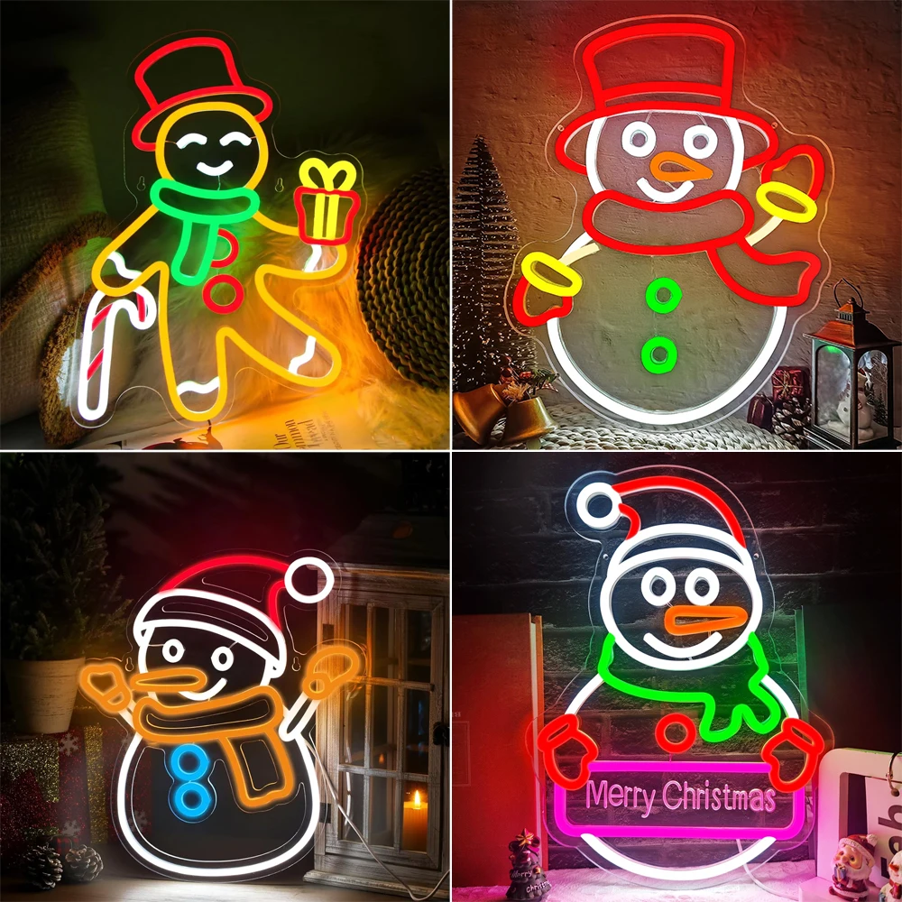 Christmas Neon Sign Artistic Snowman Christmas Party Decoration Santa Claus Led Light Wall Decor For Home Shop Room Decoration