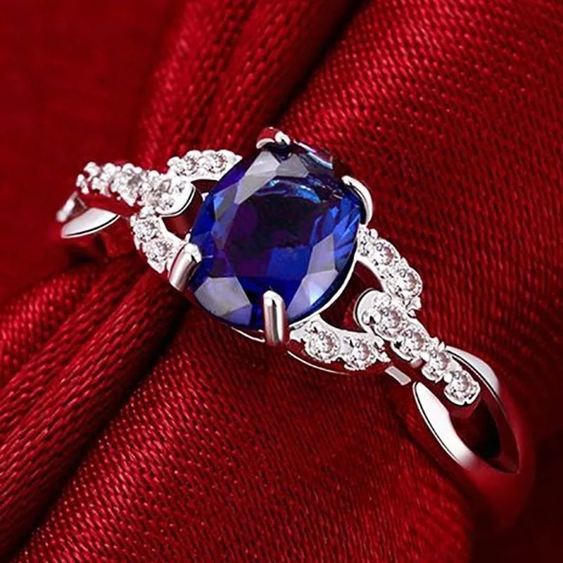 Europe and The United States Hollow Blue Inlaid Zircon Finger Ring Personalized For Women Fashion Jewelry Engagement Wholesale