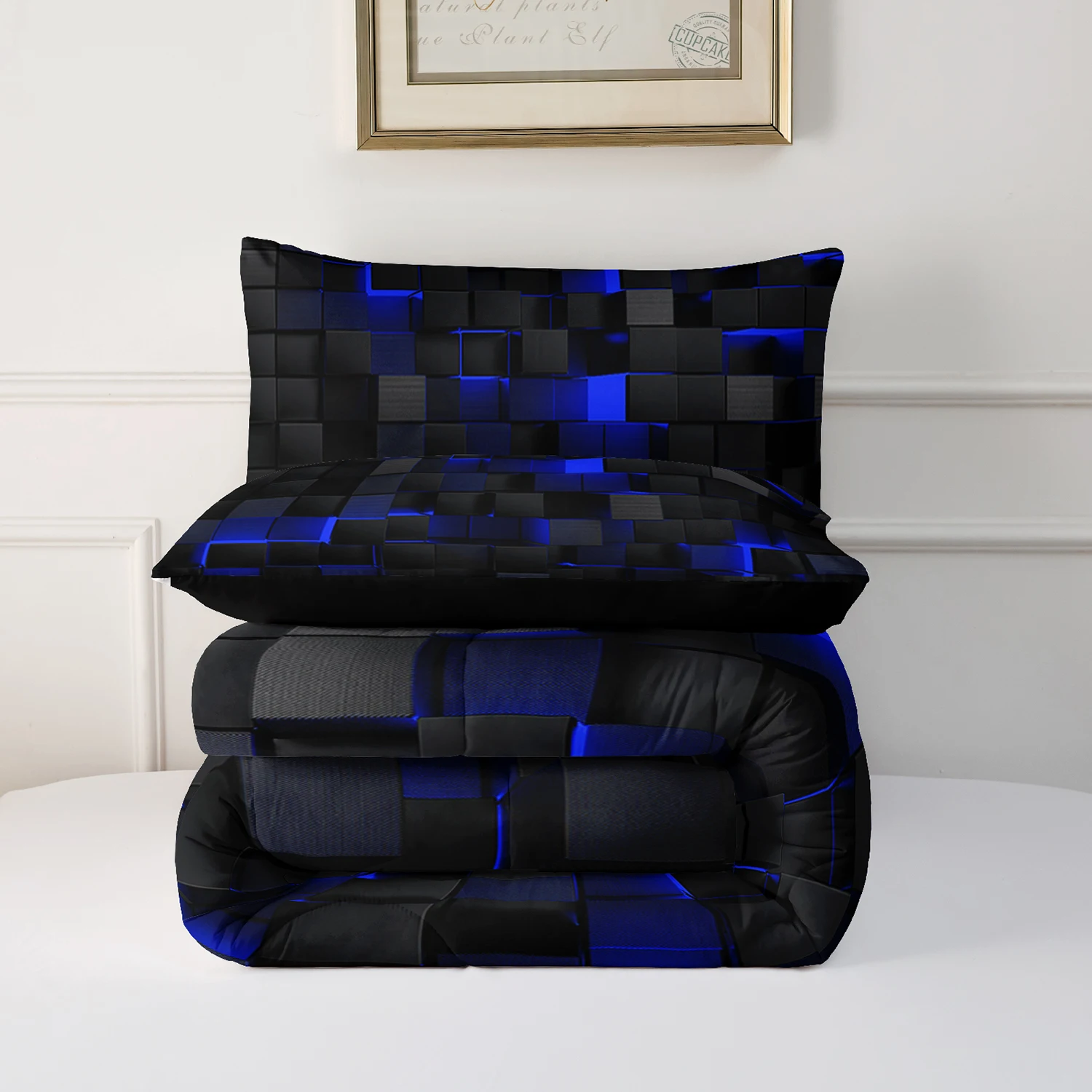 طقم لحاف سميك شبكي فائق النعومة مكون من 3 قطع من تشادلي (لحاف واحد + 2 كيس وسادة بدون قلب)