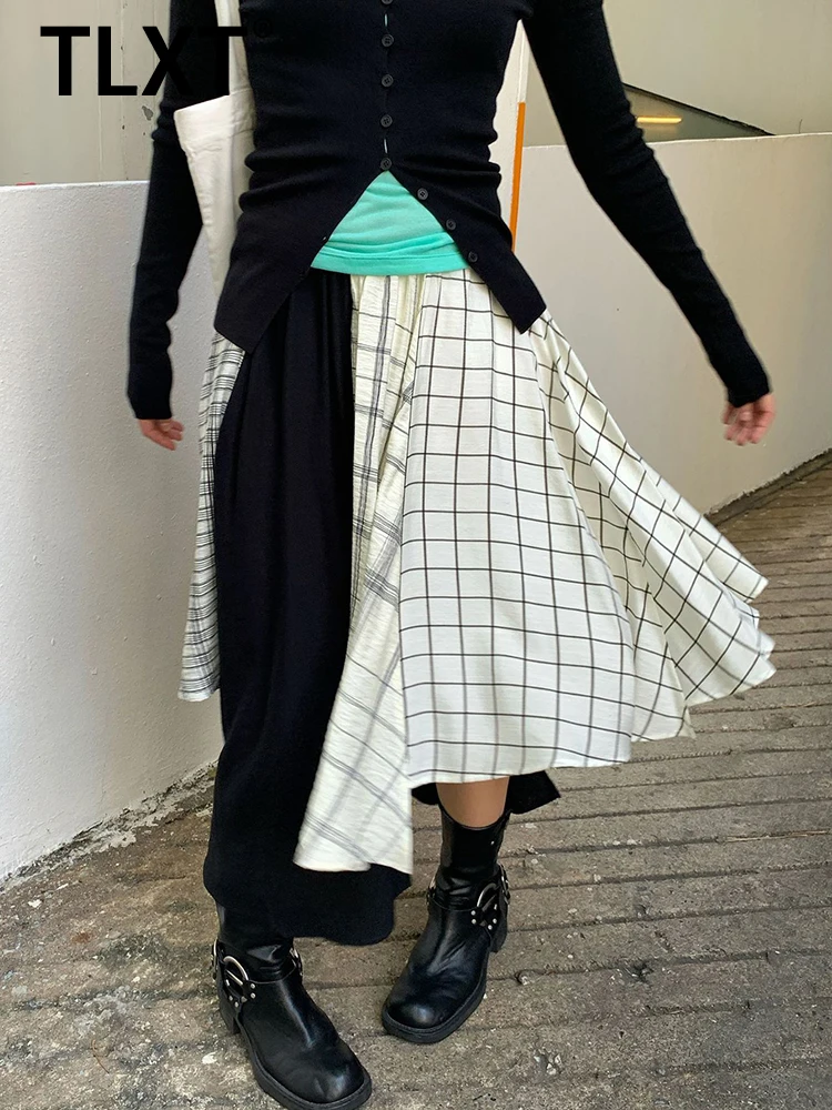 

TLXT Colorful Skirt Women Fashion High Waist Irregular Hem New 2025 Versatile A Line Color Block Loose Female Skirts XK180