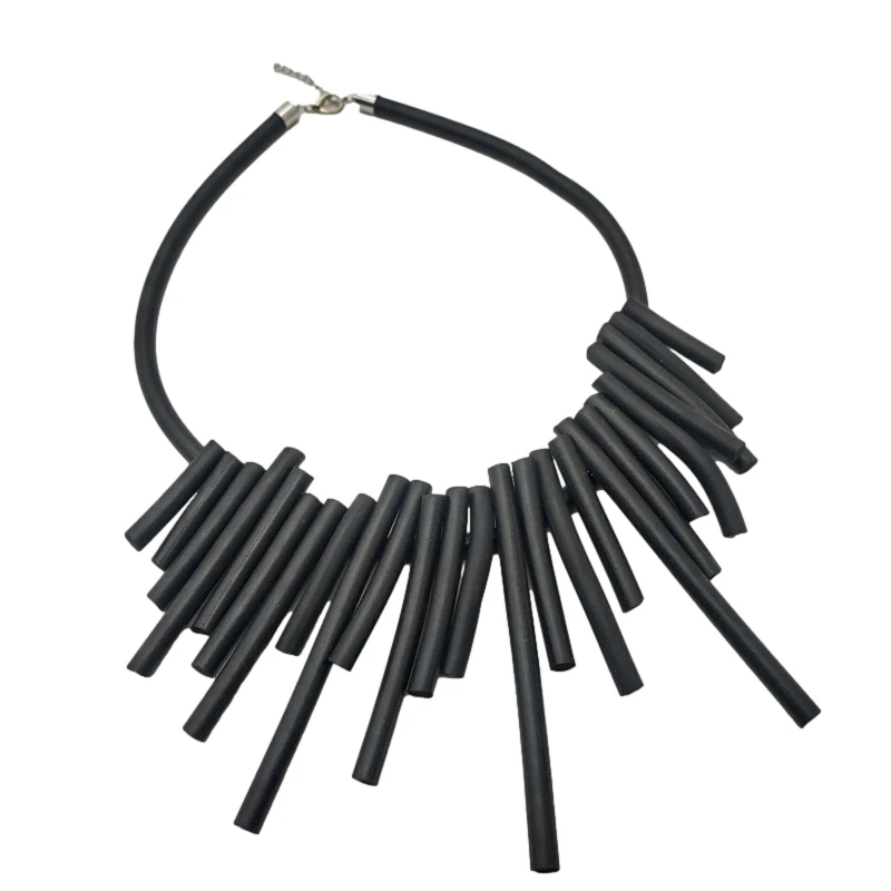 UKEBAY New Hand-designed Punk Style Black Irregular Rubber Chain Necklace Retro Party Clothing Sweater Chain Wearing Necklace