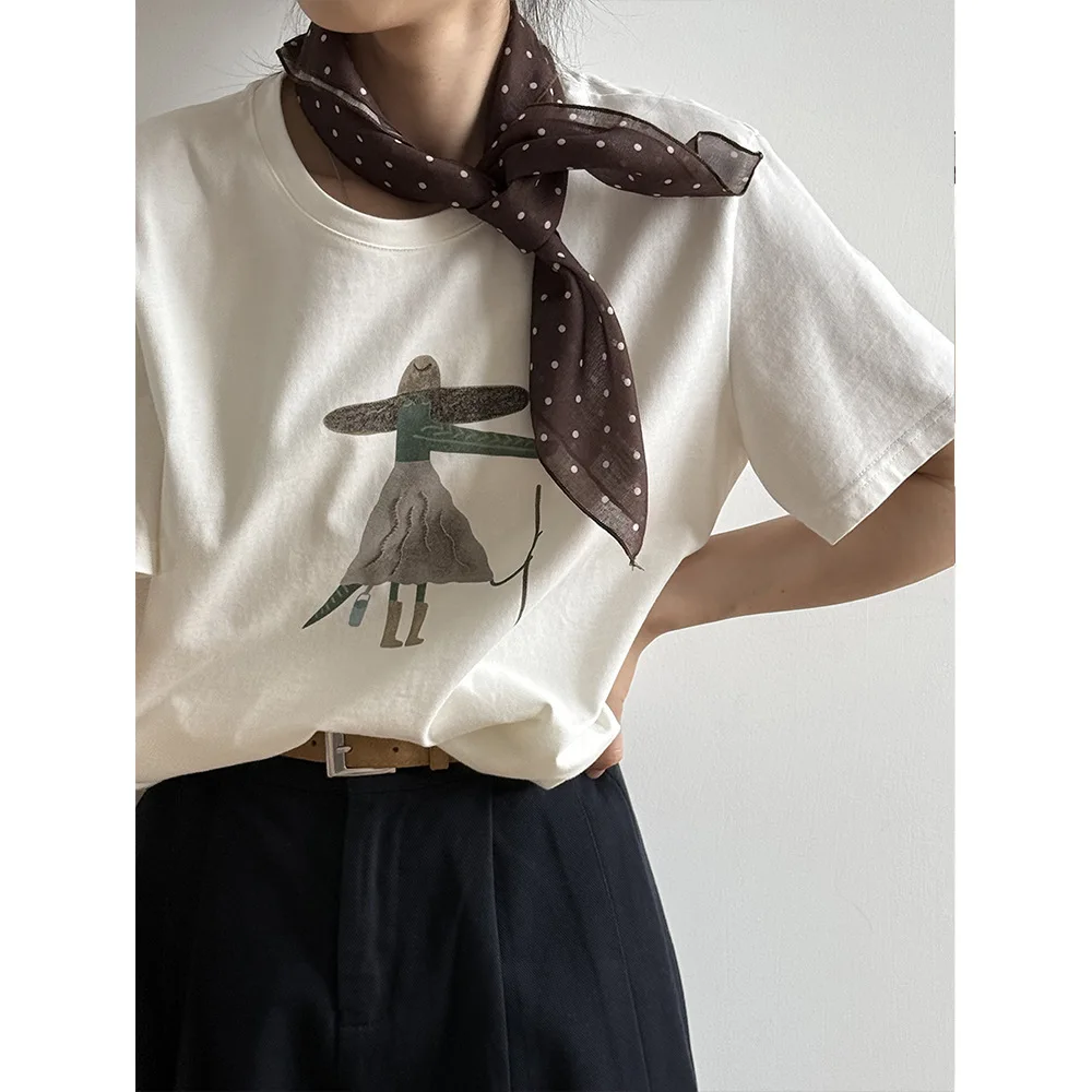 

Harajuku Funny Cartoon Printed ort Sve T-irt Women's Casual Comfortable Cotton Top for Autumn Season