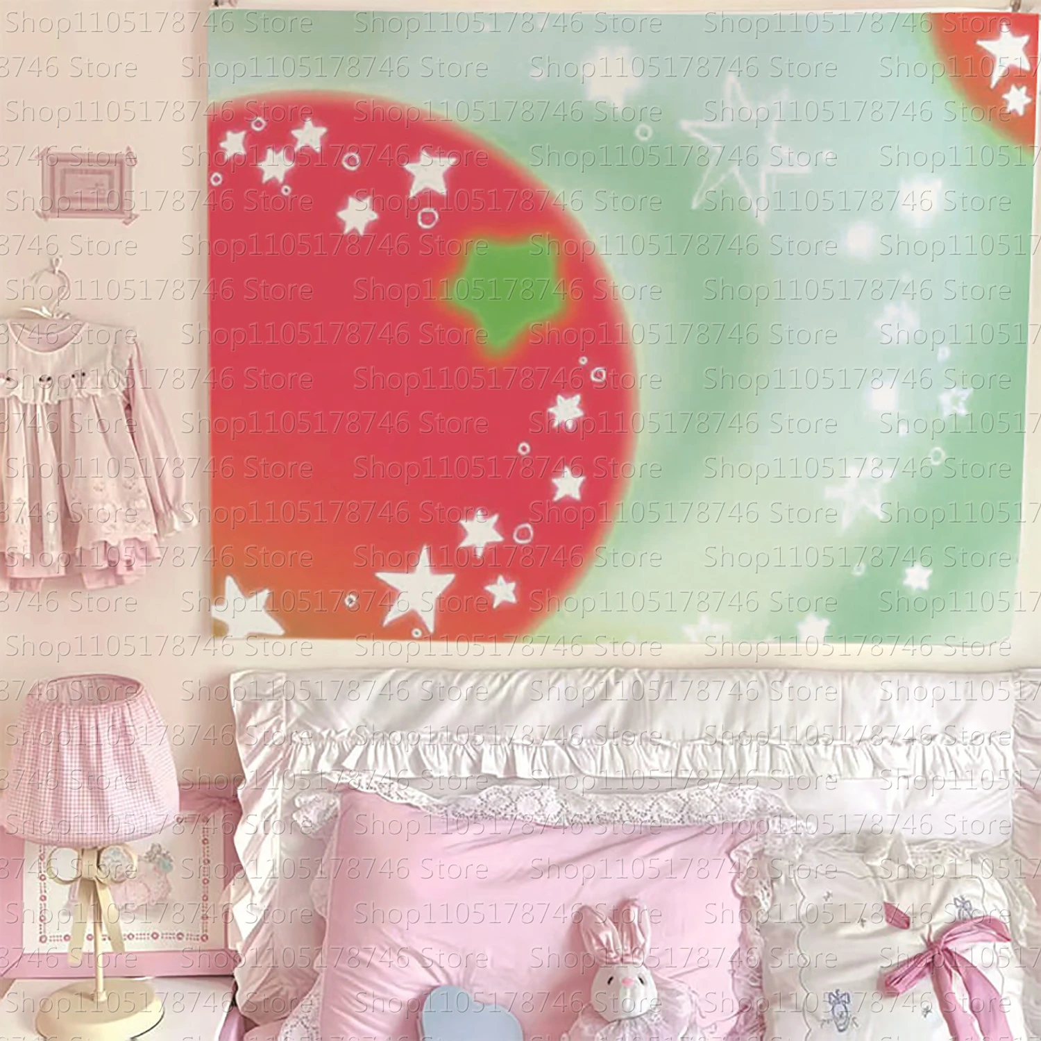 Cartoon cute heart tapestry student dormitory background wall wallpaper rental house decoration fabric room background cloth