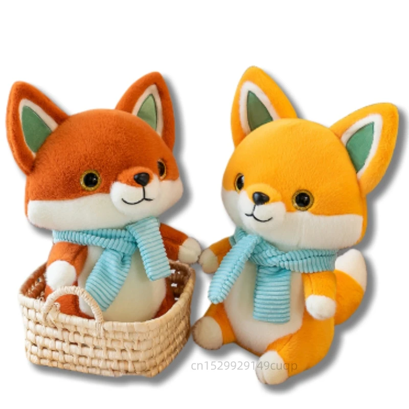 Kawaii New High Quality Fox Animal Plush Doll Wearing Scarf Yellow Red Cute Fox Plush Toy For Boys And Girls Appease Toys