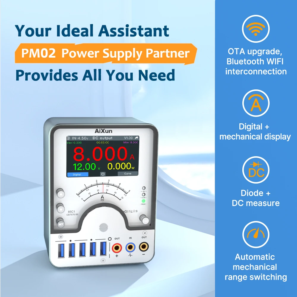 

PM02 Power Supply Partner Intelligent Digital Display Accurate Measurement Support DC Output Phone Repair Power Detection Tool