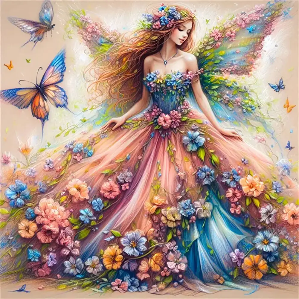 Frameless DIY Diamond Mosaic Woman Portrait Butterfly Animal Full Round Diamond Painting Home Living Room Art Craft