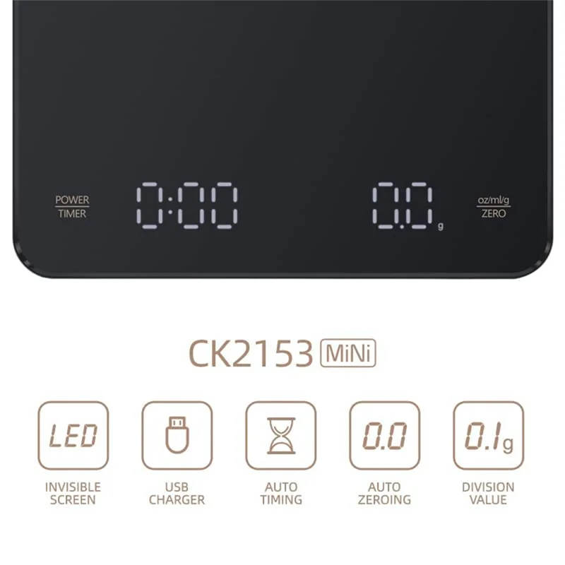 Coffee Scale With Timer Accessories Coffee Scale, 0.1G/3Kg, Rechargeable, Auto Off, For Barista