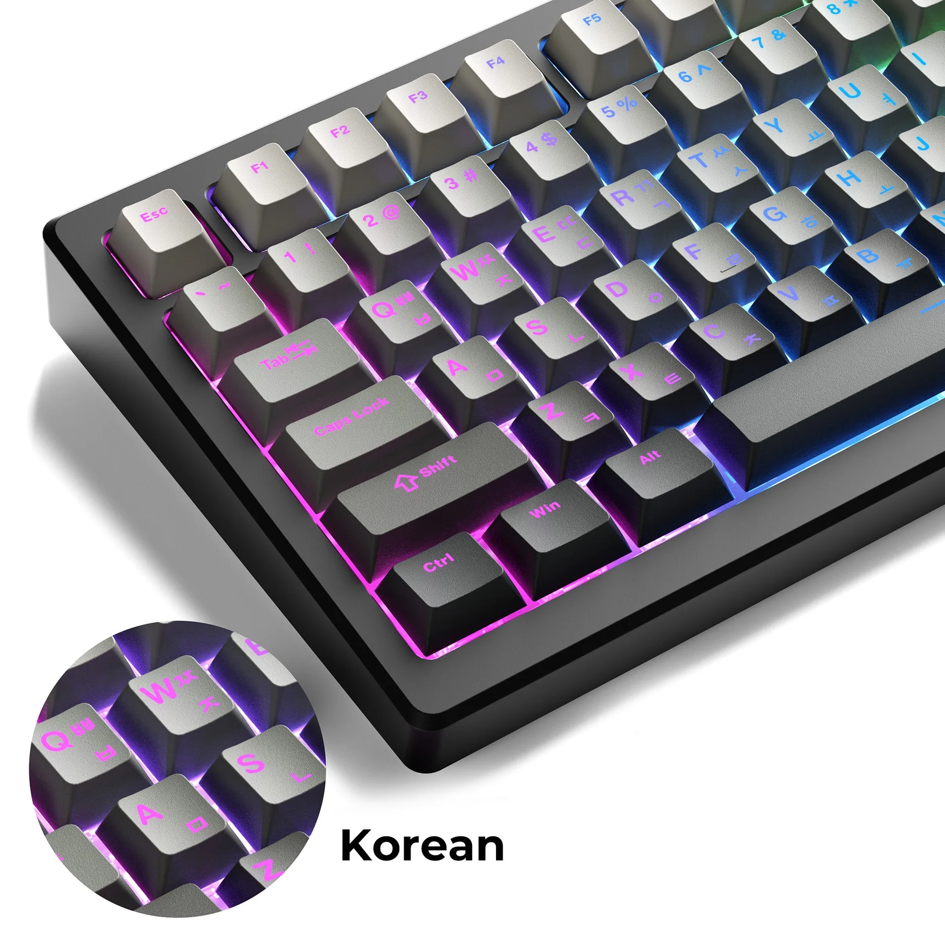 

132 Keys Korean Keycaps Backlit Ink Shadow Style Cherry Profile PBT Double Shot for 68/75/87/98/104/108 MX Mechanical Keyboard