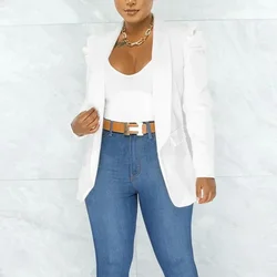 Folds Jackets Turn Down Collar Women White Coats Spring Slim Button Long Coats Casual Blazers Work 2025 Autumn Winter Streetwear