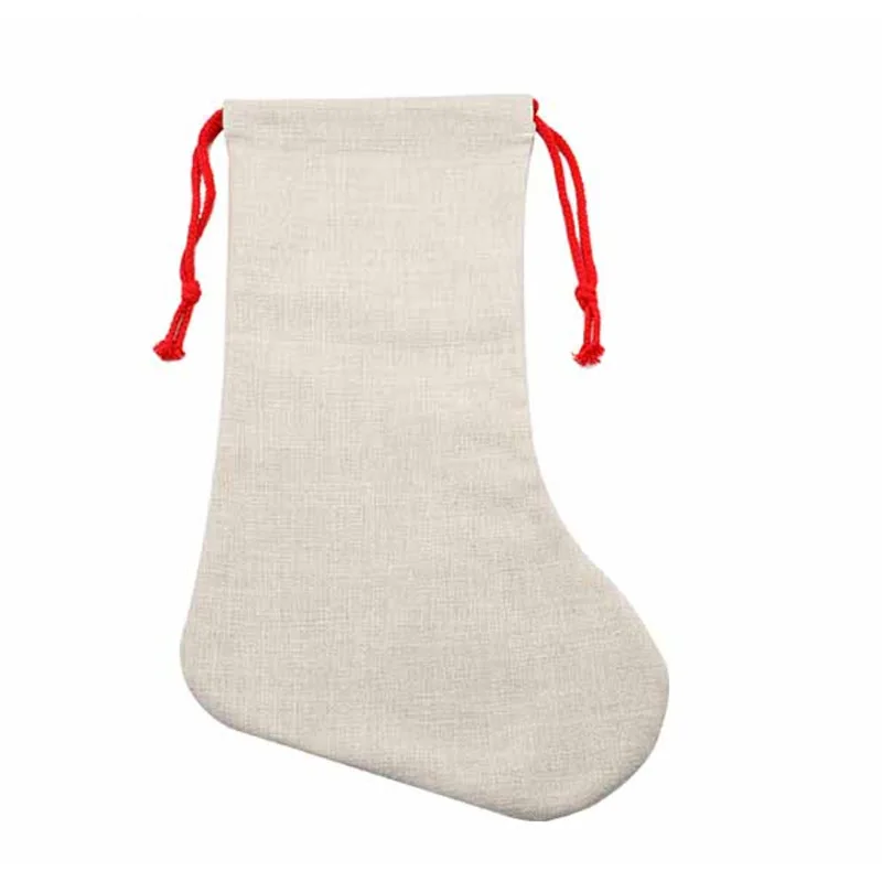 

10Pcs New Year Candy Gift Bag Sublimation Linen Christmas Drawstring Bag Xmas Tree Hanging Santa Socks For Print Logo Image