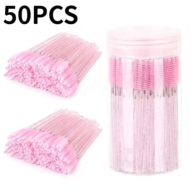 แปรงมาสคาร่าแบบใช้แล้วทิ้ง 50 ชิ้น ด้ามจับคริสตัล พร้อมกล่องเก็บ ชุดพกพา ขนแปรง อุปกรณ์แต่งหน้า