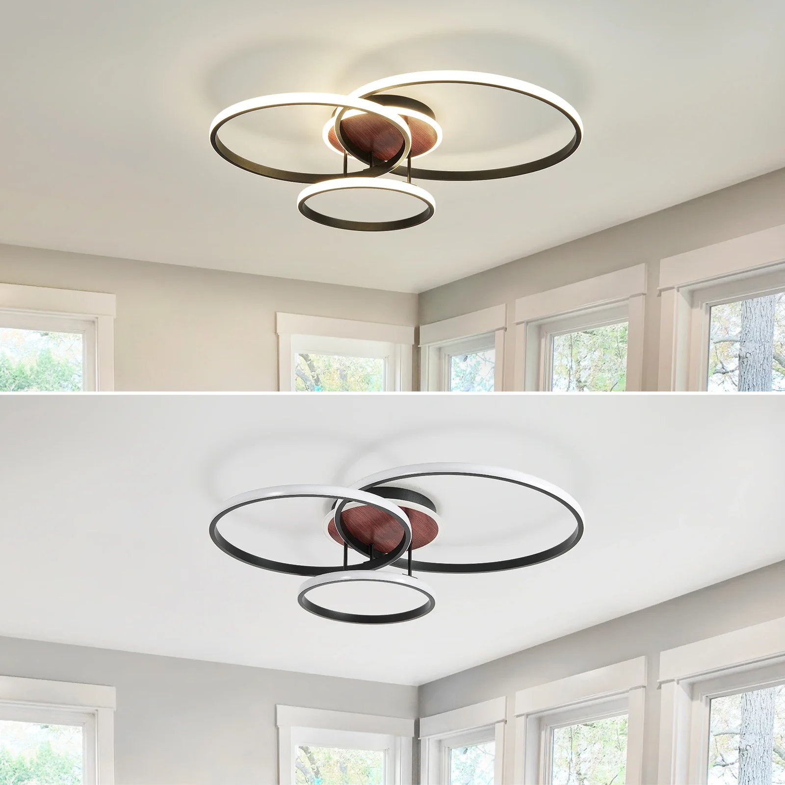 Imagem -06 - Moderno Branco Neutro Led Luz de Teto Flush Mount 3-ring Preto 4000k 48w sem Montagem Montagem de Teto