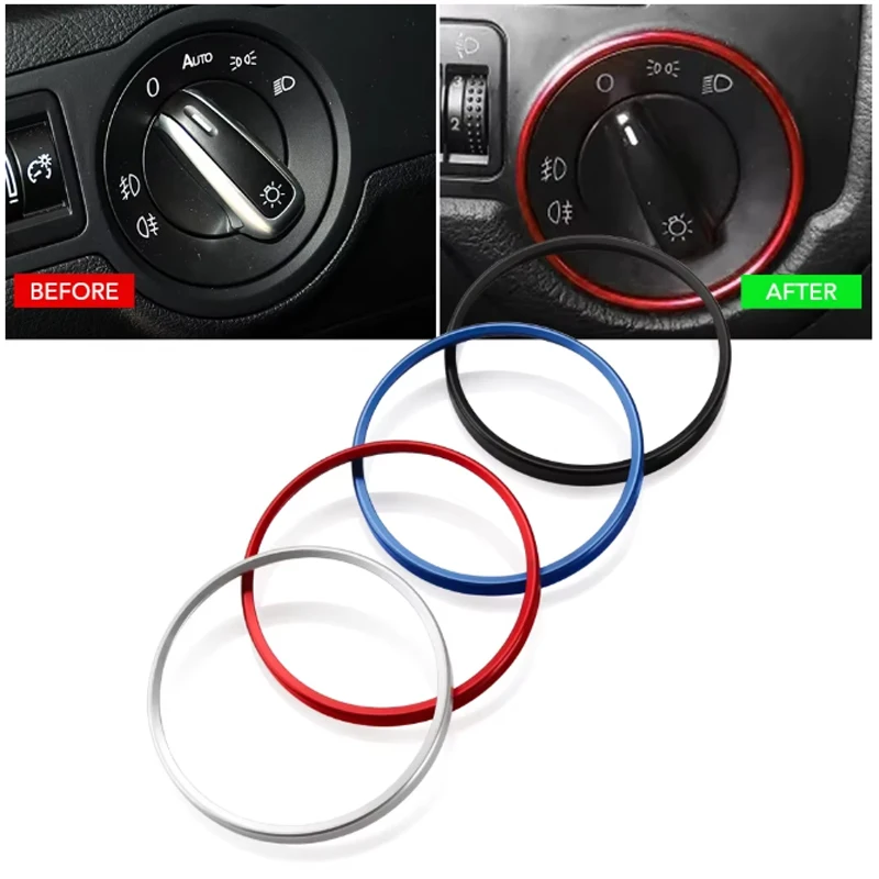 Car Headlight Switch Decorative Frame Trim Ring Sticker for Golf Jetta Mk5 Mk6 Passat B6 B7 Cc Touran Tiguan - Universal