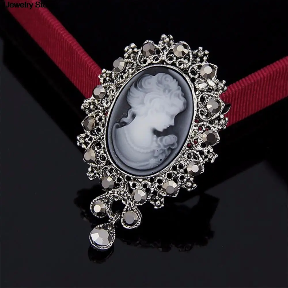 1pc Crystal Rhinestone Lady Vintage Cameo Victorian Style Wedding Party Women Pendant Brooch Pin