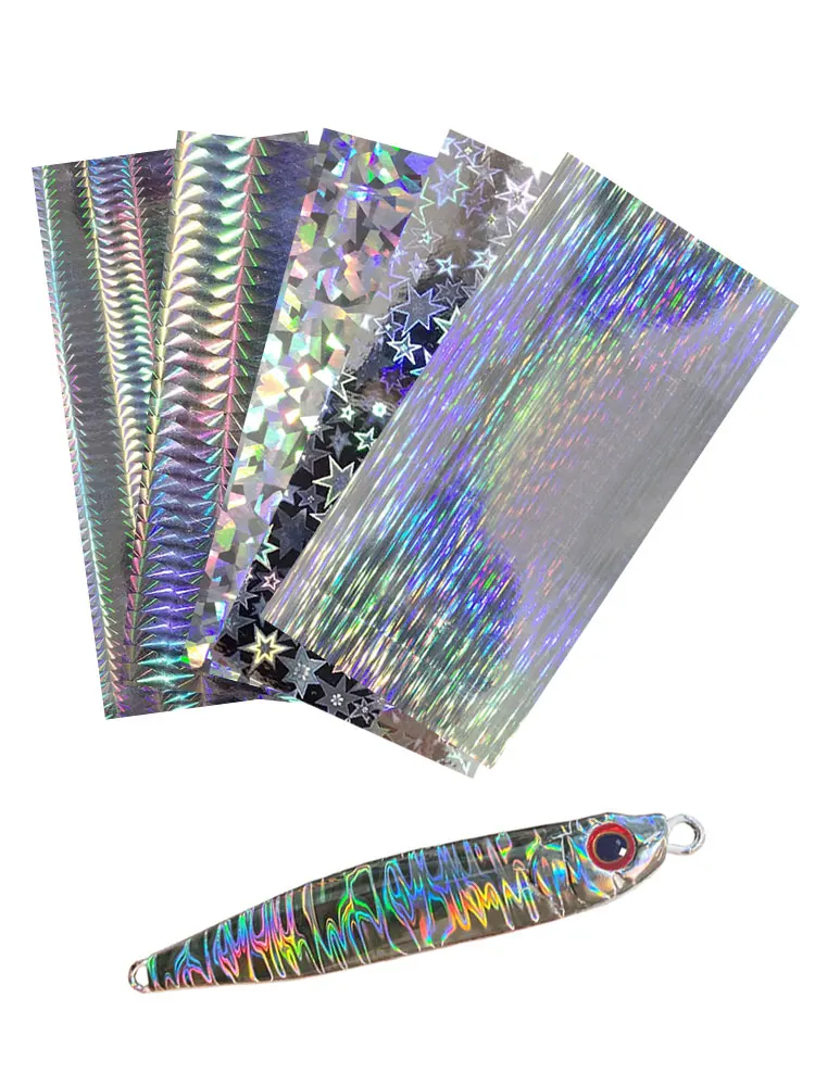 5Pcs/lot 10X20cm Fishing Hard Bait Sticker Holographic Adhesive Film Flash Type for Saltwater Fishing Lure Making Fishing Tools