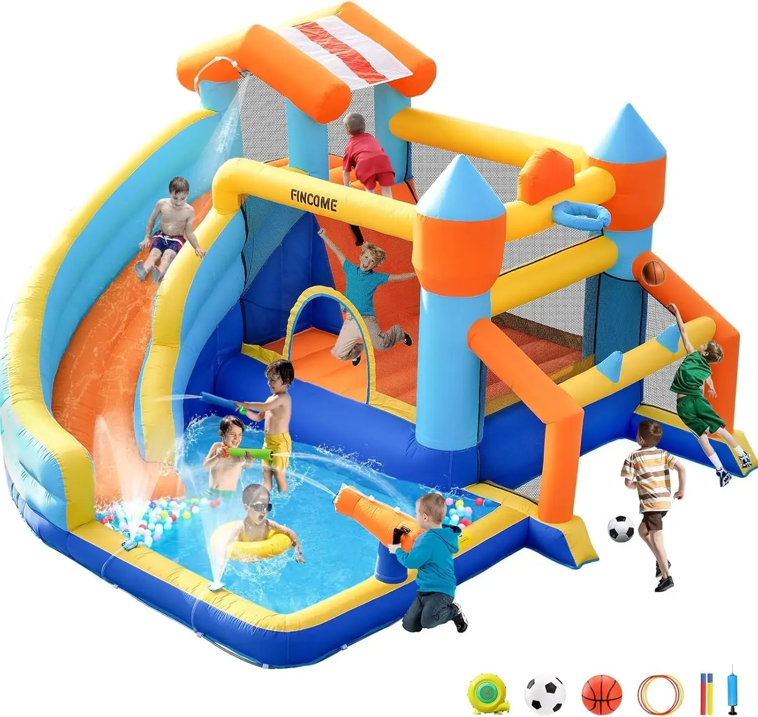 

Bounce House, надувной Bounce House с водной горкой для детей в помещении и на открытом воздухе, надувной замок с футбольной рамой