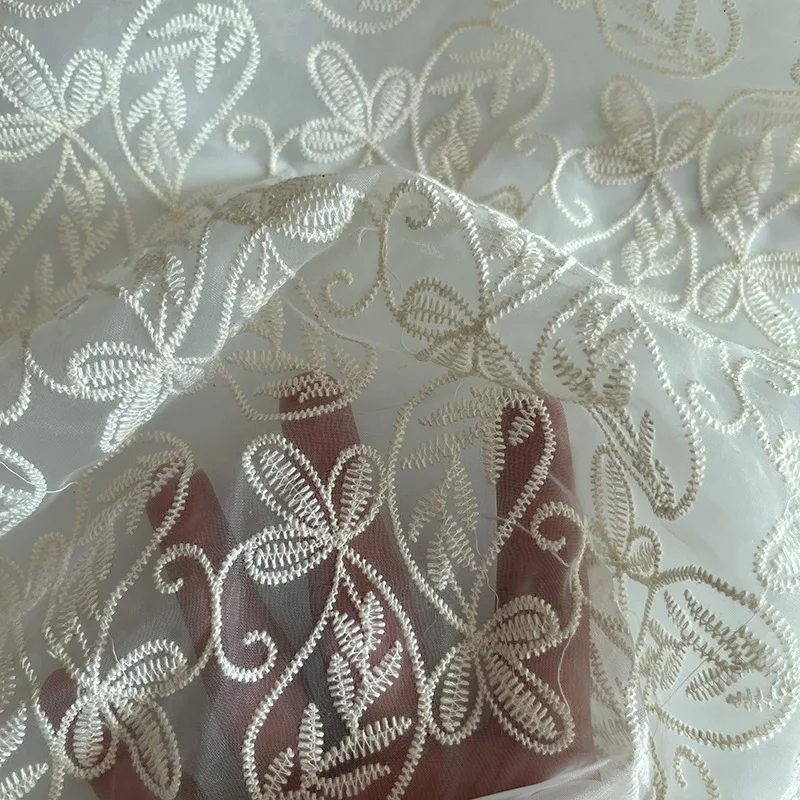 

Новая кружевная сетчатая ткань с цветочной вышивкой абрикосового цвета для платьев, свадебных платьев, одежды, штор, скатерти.