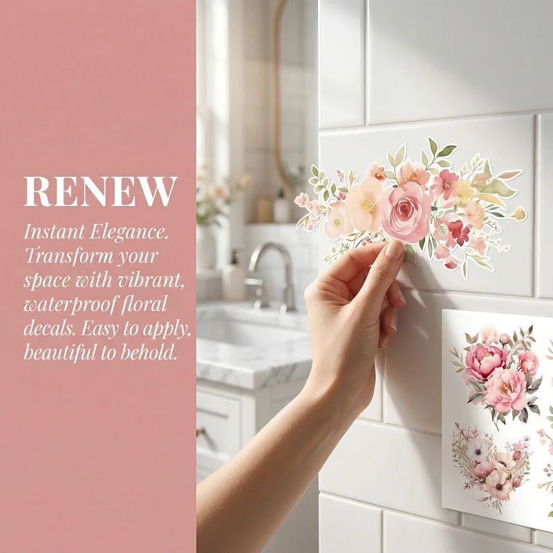 Waterproof Self Adhesive PVC Multi Color Flower Graffiti Decor Stickers for Bathroom Washbasin