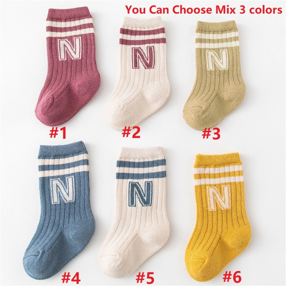 3Pair/Lot Baby Socks Knit Soft Letter Socks Baby Middle Tube Stockings Long Socks for Infant Toddler Boys Baby Girl Accessories