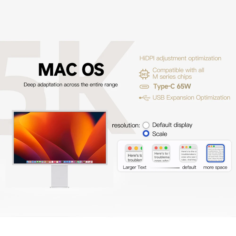 Factory Direct Sale 27-Inch 5K Ultra High-End LED Display Monitor 65W Reverse Charging 60Hz Refresh Rate Gaming PCs/Computers