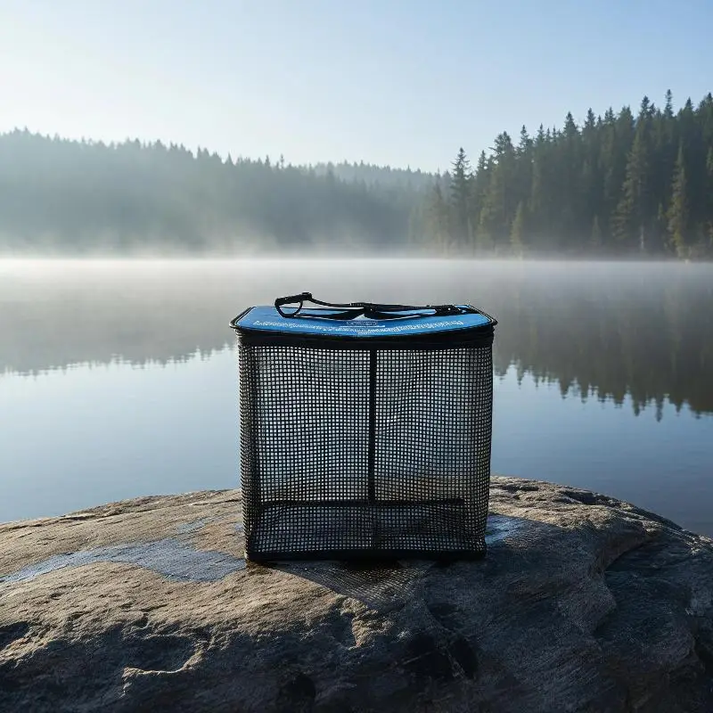 Schwimmender Fischernetzkorb, tragbar, faltbar, zusammenklappbarer Fischeimer für Camping- und Angelausflüge, 1 Stück – Detail 1